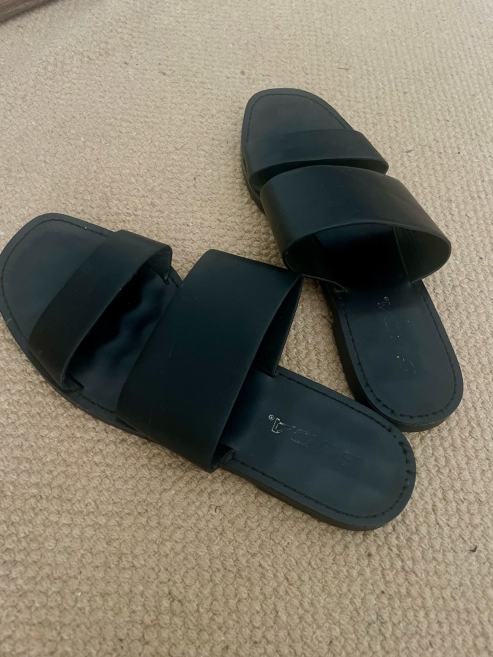 Soda Black Double Strap Slide Sandals